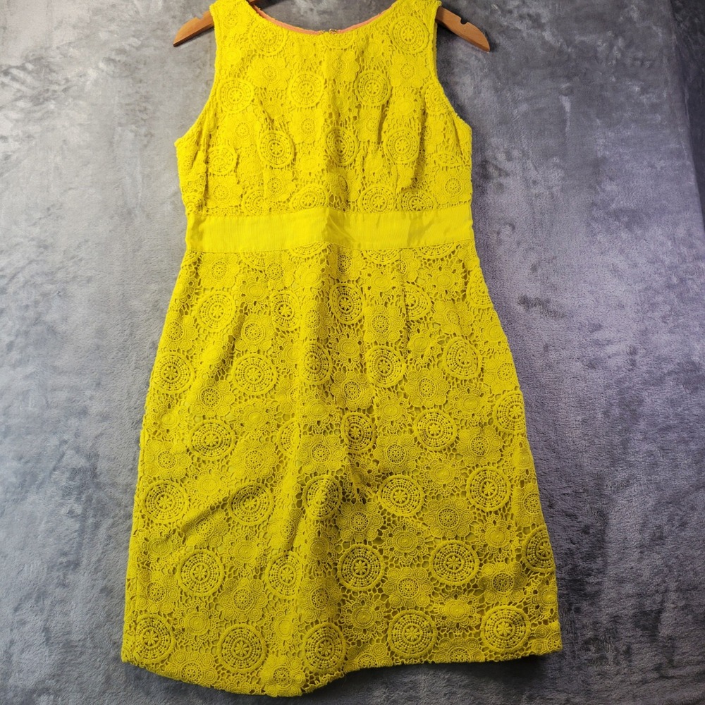 Boden Yellow‎ Floral Crochet Lace Sleeveless Shift Dress 100% Cotton Party 8P